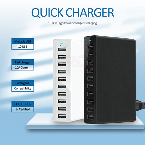 ILEPO – chargeur de poche intelligent 50W, 10 Ports USB, 5v, 2a Max, 10a, avec câble de voyage, pour tablette Samsung, iPhone, xiaomi ► Photo 1/6