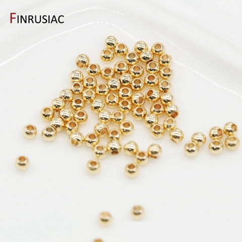 Perles amples de 2mm/2.5mm/3mm/4mm en laiton, de haute qualité, 14K véritable plaqué or, boule ronde lisse, pour la fabrication de bijoux ► Photo 1/6