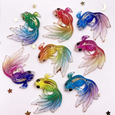 Boutons de poisson rouge brillant en résine, 8 pièces, strass à dos plat, Scrapbook, 1 trou, application de mariage, bricolage, ornements artisanaux, G58 ► Photo 1/1