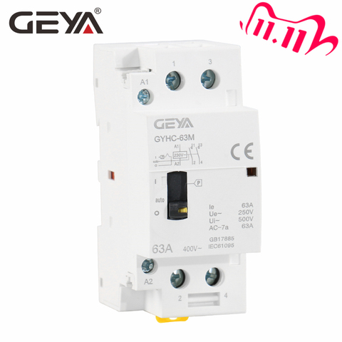 GEYA-contacteur AC mobile pour Rail DIN manuel 2P, 40a, 63a ou 2NC, AC 220-230V, commande manuelle, livraison gratuite ► Photo 1/6