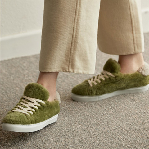 Espadrilles à lacets pour femme, chaussures chaudes en fourrure, décontractées, plates, nouvelle collection hiver 2022 ► Photo 1/6