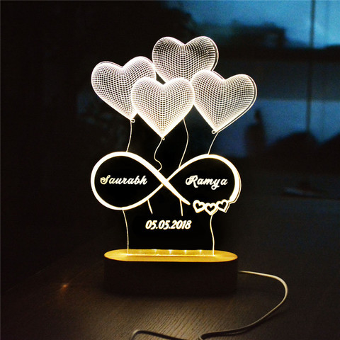 Nom personnalisé Date 3D Illusion veilleuse forme de coeur noms personnalisés lampe à LED acrylique pour les Couples lumières décoratives ► Photo 1/6