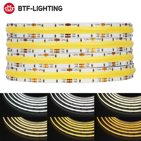 FCOB CCT – bande lumineuse LED haute densité, Flexible, FOB COB, 10mm, RA90, blanc chaud avec blanc, linéaire, variable, DC24V, 640 diodes ► Photo 1/6