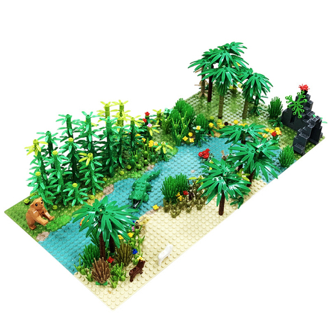 Blocs de construction d'arbre avec plaque de Base, animaux de la forêt tropicale, herbe, accessoires City MOC, pièces de bricolage compatibles avec toutes les marques ► Photo 1/6