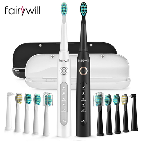 Fairywill FW-507 brosse à dents électrique sonique 5 Modes chargeur USB brosses à dents minuterie de remplacement brosse à dents sonique 10 têtes de brosse ► Photo 1/6