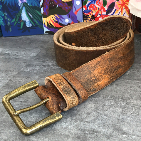 Rétro 4.3CM broche Ceinture boucle luxe épais ceintures hommes en cuir Vintage jaune Ceinture hommes large jean Ceinture noir taille Ceinture MBT0019 ► Photo 1/6