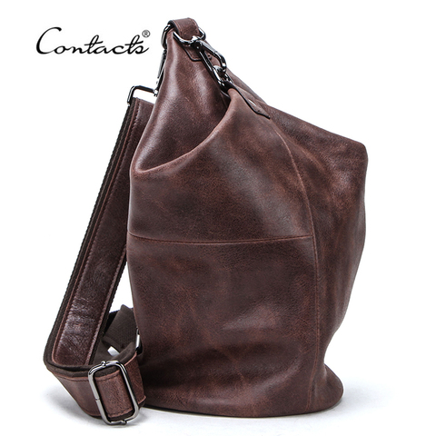 CONTACT'S 100% sac à bandoulière en cuir véritable pour hommes grande capacité sacs à bandoulière mâle sac de poitrine décontracté Pack Bolsos ► Photo 1/6