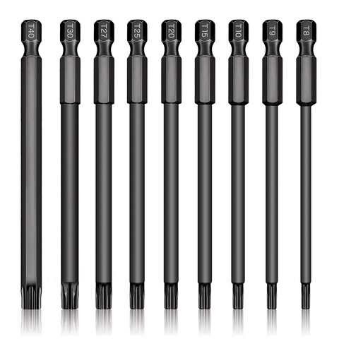 9 pièces Torx tête foret ensemble S2 acier pointe magnétique sécurité tournevis 100mm de Long Torx embouts de pilote ► Photo 1/6