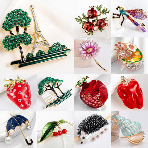 Broche tendance en émail en forme de Fruit pour femmes, broche en grenade rouge, feuille verte, cerise, costume, revers, vêtements, écharpe, Badges ► Photo 1/6