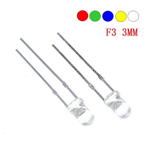 5 couleurs x20pcs = 100 pièces F3 Ultra lumineux 3MM rond eau claire vert/jaune/bleu/blanc/lumière LED rouge Kit de Dides de Diode électroluminescente ► Photo 1/2