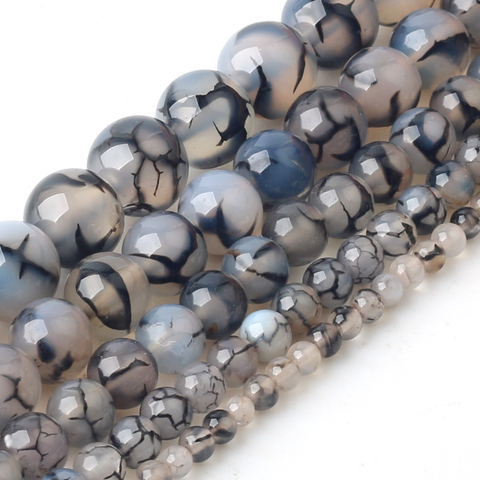 Perles d'agates, veines Dragon noires naturelles, pour la fabrication de bijoux, collier Bracelet à bricoler soi-même de 4, 6, 8, 10/12mm brin 15 pouces, vente en gros ► Photo 1/5