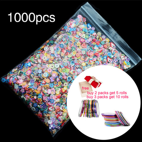 1000 pièce/sac Nail Art polymère argile cannes fruits fimo tranche ensemble Gel vernis conseils mode bricolage mignon été pastèque décor décalcomanies cadeau ► Photo 1/5