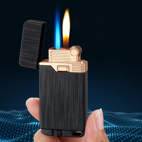 Turbo briquet à gaz en métal Butane, deux flammes, allume-cigare en métal, accessoires pour fumer, Gadgets pour hommes ► Photo 1/6