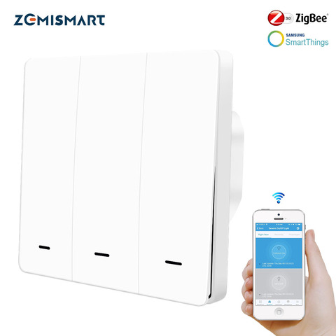 Zemimart Zigbee 3.0 ue commutateurs poussoirs un Gang interrupteur d'éclairage mural Compatible avec SmartThing Hub APP téléphone ► Photo 1/4