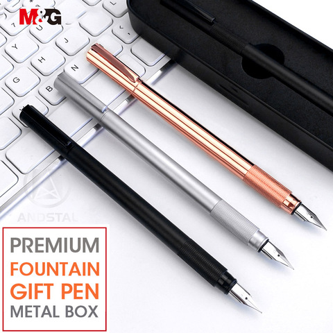 M & G élégant stylo plume en métal ensemble avec boîte-cadeau en métal 0.38mm or Rose pour bureau école papeterie luxe fine encre stylos ► Photo 1/6