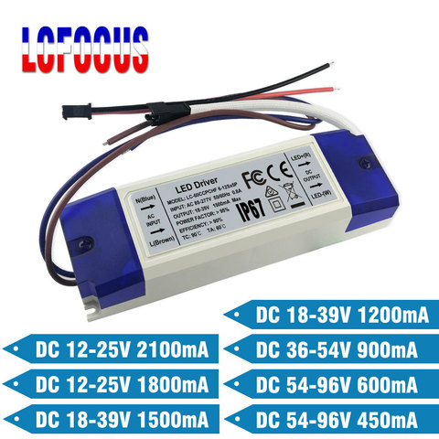 Alimentation électrique pour pilote LED, 40W, 50W, 48W, 50W, 54W, 60W, 75W, 90W, transformateur d'éclairage, 1500ma, 1200ma, 600ma, 450ma, 54-96V, 18-39V, 12-25V ► Photo 1/6