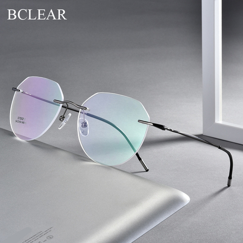 BCLEAR-montures de lunettes de styliste sans bords, en alliage, rétro léger, montures optiques, lunettes pour femme, 2022 ► Photo 1/5