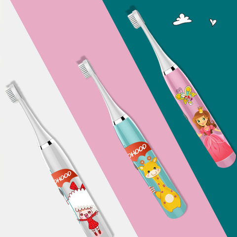 Brosse à dents électrique pour enfants de 3 à 12 ans, vibrateur sonique étanche, brosse à dents de dessin animé, à piles ► Photo 1/6