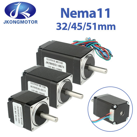 Jkongmotor Nema 11 28-moteur moteur pas à pas hybride 1.8 degrés 0.67A 6N.cm 9.5N.cm 12N.cm 2 phases 4 fils 32/45/51mm pour routeur de CNC ► Photo 1/6