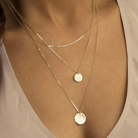 Collier ras du cou multicouche avec pendentif en pièces d'or pour femmes, Simple, nouvelle mode, chaîne, bijoux cadeau ► Photo 1/3