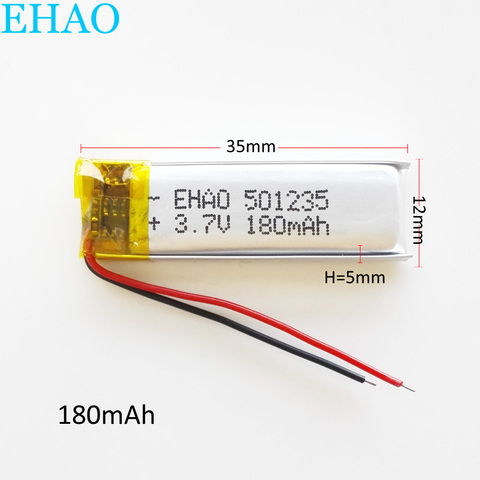 EHAO – batterie Lithium-polymère LiPo, 501235 V, 3.7 mAh, Rechargeable, pour Mp3, GPS, casque, pièce électronique mobile, 180 ► Photo 1/6