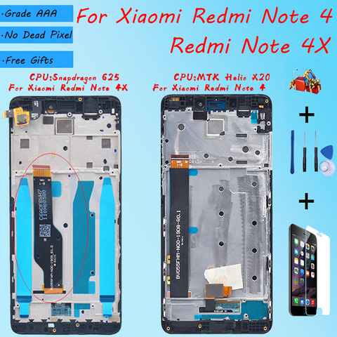 Pour XIAOMI Redmi Note 4X Redmi Note 4 assemblage d'écran LCD d'origine avec étui avant outil de réparation noir blanc et film trempé ► Photo 1/5