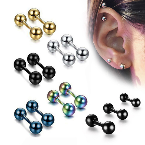 1 paire médicale titane acier boucle d'oreille petite boule vis petites boucles d'oreilles mâle oreille os clou lèvre Piercing corps bijoux ► Photo 1/6