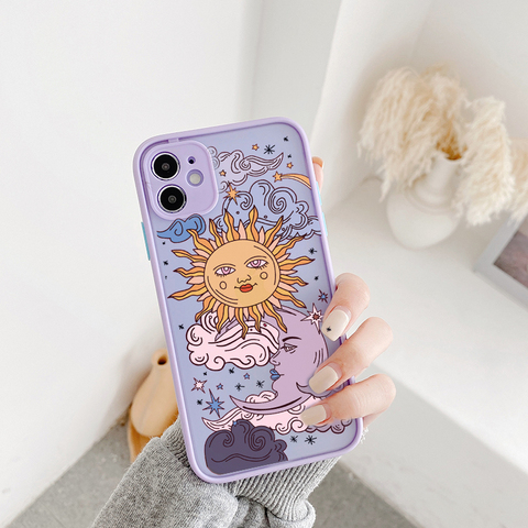 JAMULAR Drôle Soleil Lune Visage Antichoc Étui de Téléphone Pour iPhone 11 Pro 12 7 XS MAX X XR SE20 8 plus TPU Souple Bonbon Mat Couverture Arrière ► Photo 1/6