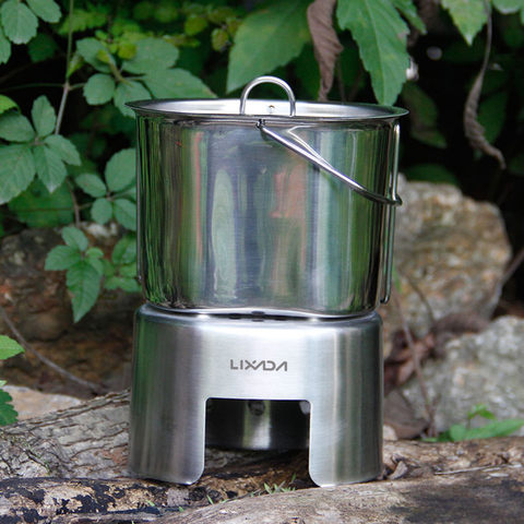 Lixada Camping poêle cantine tasse suspendus Pot avec poêle à bois ensemble Camping ustensiles de cuisine pour Camping en plein air sac à dos randonnée pique-nique ► Photo 1/6