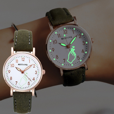 Montre lumineuse nuit brillant femmes mignon montres en cuir Simple petit cadran Quartz horloge montre poignet pour les filles ► Photo 1/6