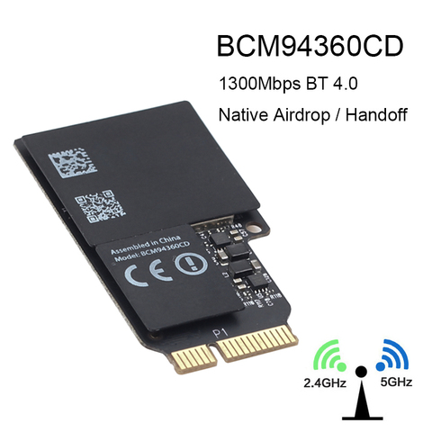 Carte double bande wi-fi Bluetooth, 1750/5GHz, 2.4 mb/s, BT 4.0, Module sans fil pour Apple Hackintosh et Mac OS ► Photo 1/4