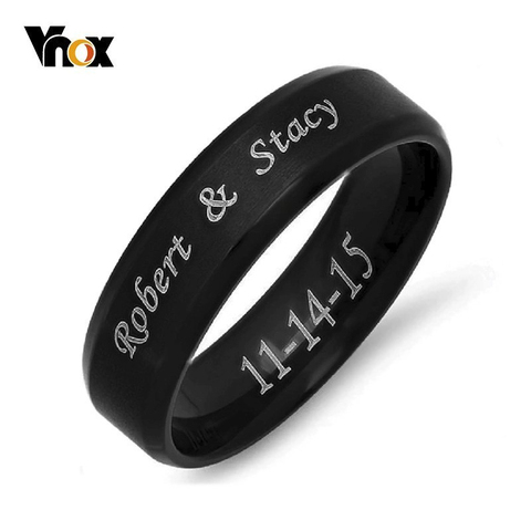 Vnox – bague personnalisée en acier inoxydable pour hommes et femmes, anneau central brossé à bord biseauté, noir, pour mariage, nom, lettre, Date ► Photo 1/6