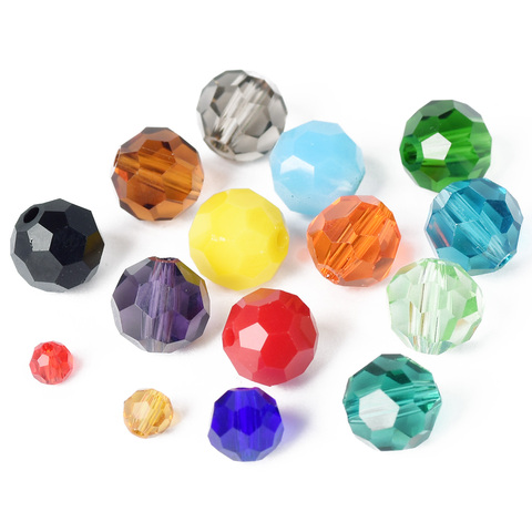 Rond 32 facettes coupe boule couleurs solides 3mm 4mm 6mm 8mm facettes cristal verre entretoise en vrac perles lot pour la fabrication de bijoux bricolage artisanat ► Photo 1/4