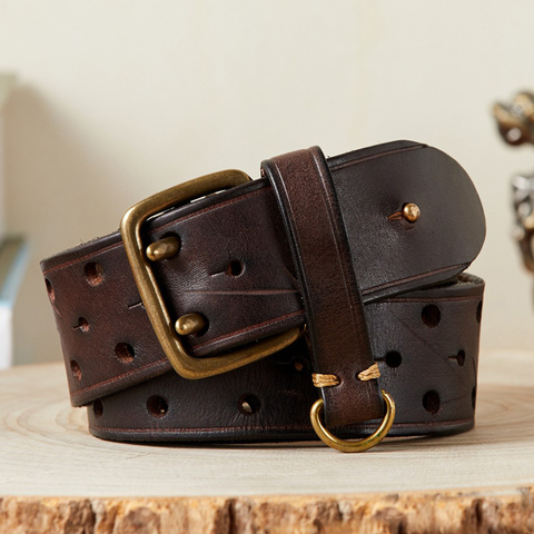 Luxury Thick Cowhid Genuine Leather Men Belt Double Buckle Belt Ceinture Leather Belt Men Jeans Trouser Belt For Jeans ► Photo 1/6