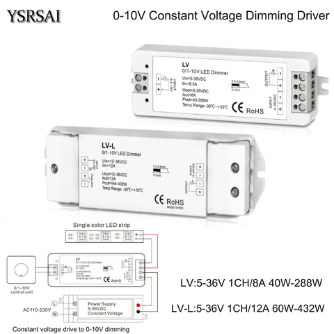 Conducteur d'alimentation électrique, tension constante, contrôleur de luminosité, pour bande LED, 0-10V variateur Led, gradateur de 0-10V, 8A, 12a, DC 5-36V ► Photo 1/6