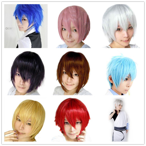 Anime 30cm perruque courte noir blanc violet bleu rouge jaune haute température fibres synthétiques perruques Costume fête Cosplay perruque ► Photo 1/6