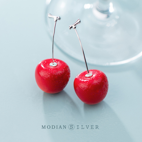 Modian Fruit longue chaîne boucle d'oreille pour les femmes mode véritable 925 en argent Sterling mignon rouge cerise balancent boucle d'oreille Fine Bijoux ► Photo 1/5