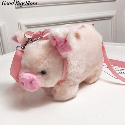 Peluche animaux en peluche sacs à bandoulière belle cochon sac à bandoulière femmes doux hiver téléphone sac à main dessin animé sacs à main clé argent stockage ► Photo 1/6