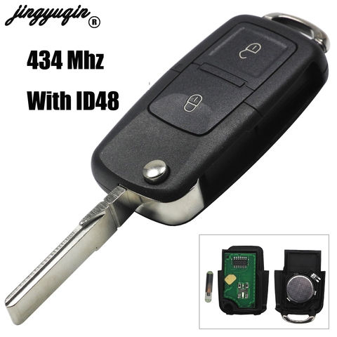 Jingyuqin 2/3/4 bouton clé à distance pliable Fob 434 Mhz avec puce ID48 pour VW pour SEAT Altea/Ibiza/Leon/Toledo T5 1J0 959 753 AG ► Photo 1/5