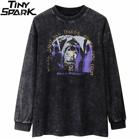 T-shirt manches longues homme, Streetwear, Hip Hop, surdimensionné, délavé, Harajuku, mode automne 2022 ► Photo 1/6