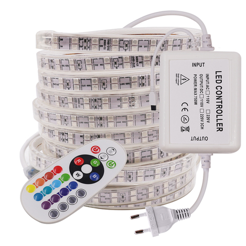 Bande lumineuse Super brillante 5050 RGB LED, ruban lumineux Flexible, pour décoration d'intérieur, 120, led, 220V avec télécommande, Led étanche Led ► Photo 1/6