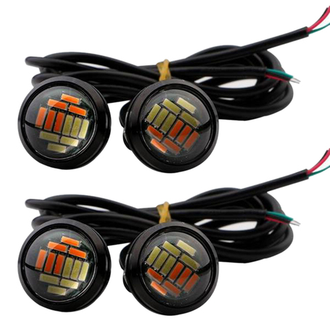 Nouveau-4 pièces voiture 12V 23Mm double couleur Switchback 4014 12 Led Drl aigle oeil lumière diurne ► Photo 1/6