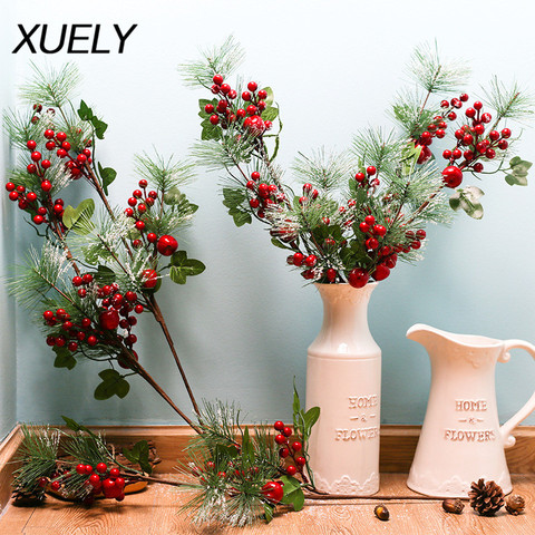 Aiguilles de pin artificielles de baies, Simulation de noël, branche de fleur de baies rouges, décoration de vacances, accessoires de décoration de maison ► Photo 1/6
