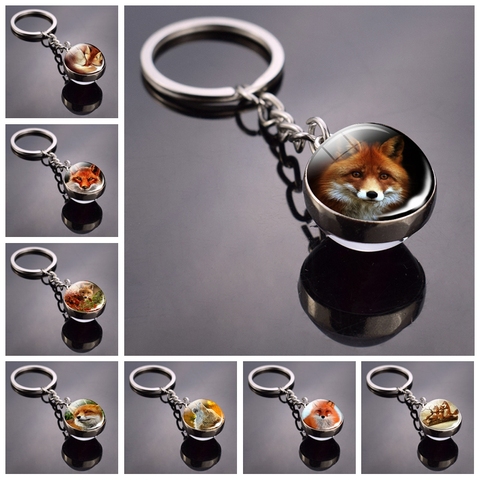 Porte-clés renard adorable, boule de verre, photo renard, Cabochon en verre, Double face, cadeau de noël, pour hommes et femmes ► Photo 1/4