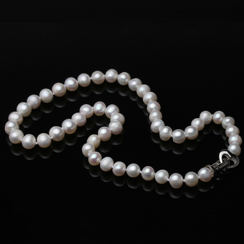 Collier Long en argent 925 et blanc véritable pour femmes, collier de perles d'eau douce naturelles, presque rond, cadeau d'anniversaire de mariage ► Photo 1/6