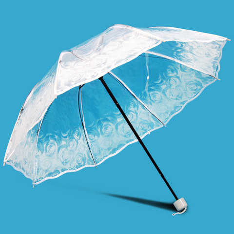 Fleur Transparent pliant parapluie pluvieux pour les femmes Portable crayon Mini ensoleillé coupe-vent Parasol blanc dentelle mariage parapluies ► Photo 1/6