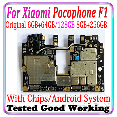 Carte mère 64 go/256 go débloquée pour Xiaomi Pocophone F1, fonctionnelle, circuit imprimé principal avec puces, version globale, 128 go ► Photo 1/1