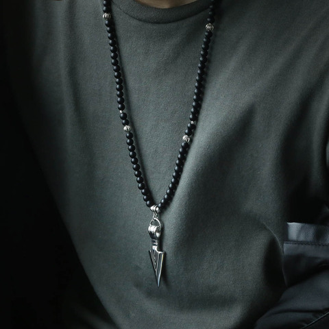 Collier Unique en acier inoxydable pour hommes, avec pendentif flèche en verre noir et mat, bijoux pour hommes, DNM07, livraison directe ► Photo 1/6