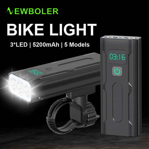 NEWBOLER – feu avant étanche à 3 LED T6, Rechargeable par USB, 5200mAh, phare avant pour vélo, batterie externe, accessoires de bicyclette ► Photo 1/6