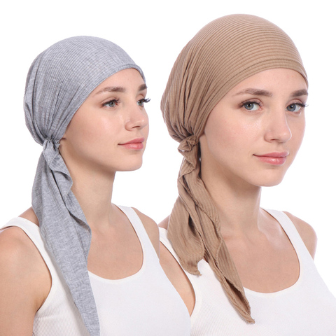 Chapeau turban musulman en coton élastique, couleur unie, écharpe, turban, bonnet pour femmes, Hijab intérieur, mode féminine ► Photo 1/6